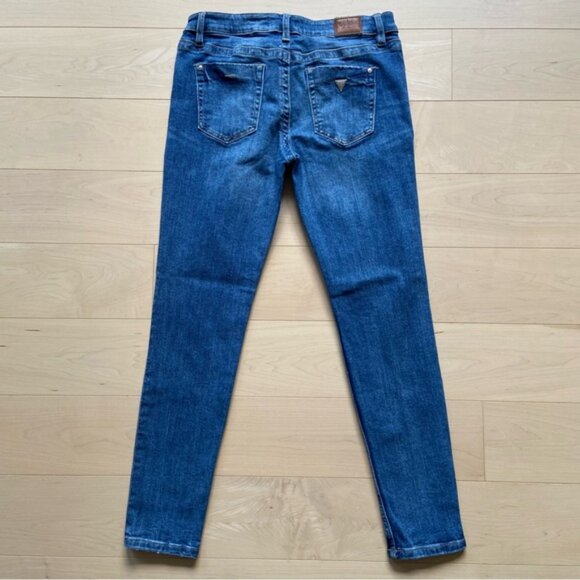 Guess Power curvy skinny blue jeans mid rise waist straight leg silver logo 27 - Picture 4 of 10